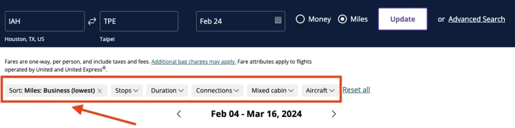 United offers a set of filters that makes it easier to find Star Alliance award availability