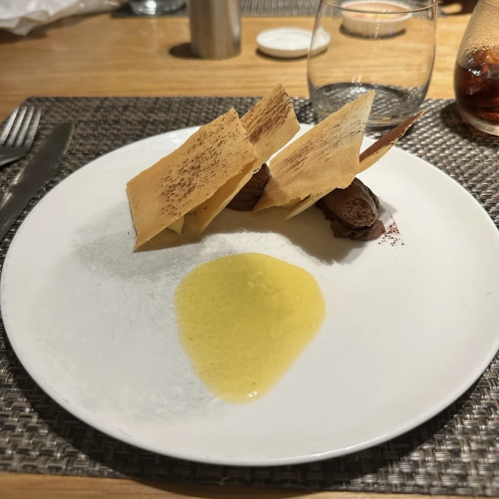 Chocolate mousse dessert at Qantas First Class Lounge LAX