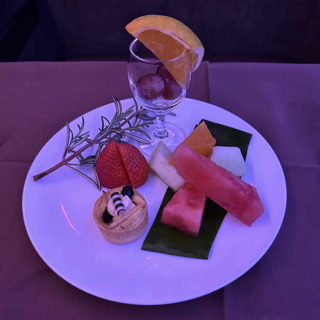 Before landing in Tokyo, Japan Airlines first class passengers were served a fruit plate