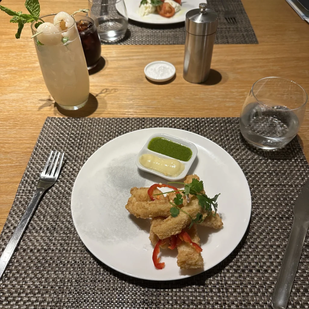 Salt and pepper fried squid at Qantas First Class Lounge LAX