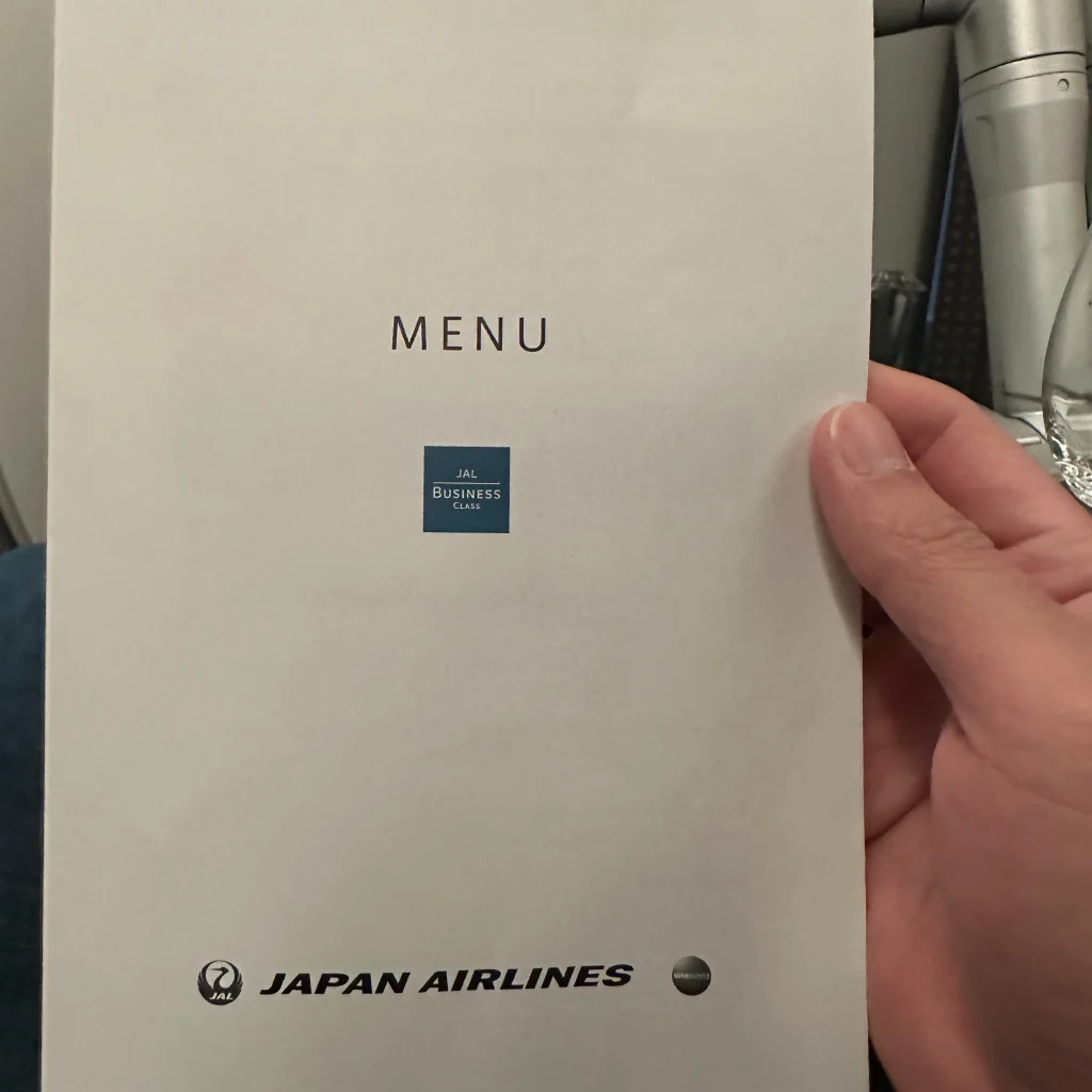 Japan Airlines gives their business class passengers a paper menu to order from