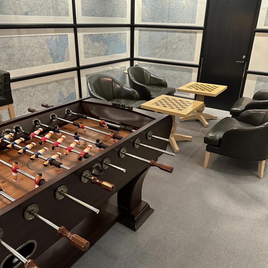 There is a game room in the Red Suite at Japan Airlines First Class Lounge