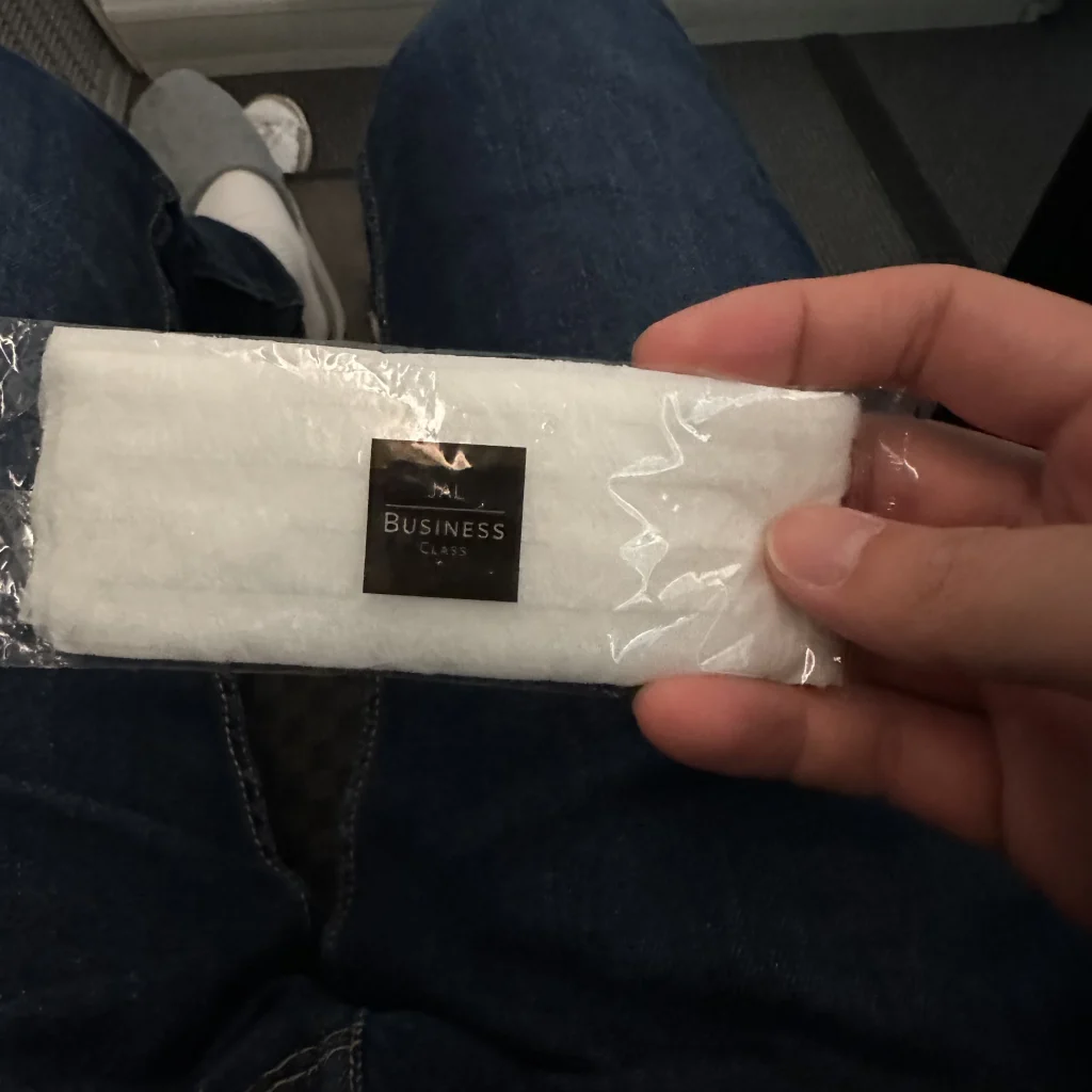 Business class passengers are given a hand towel