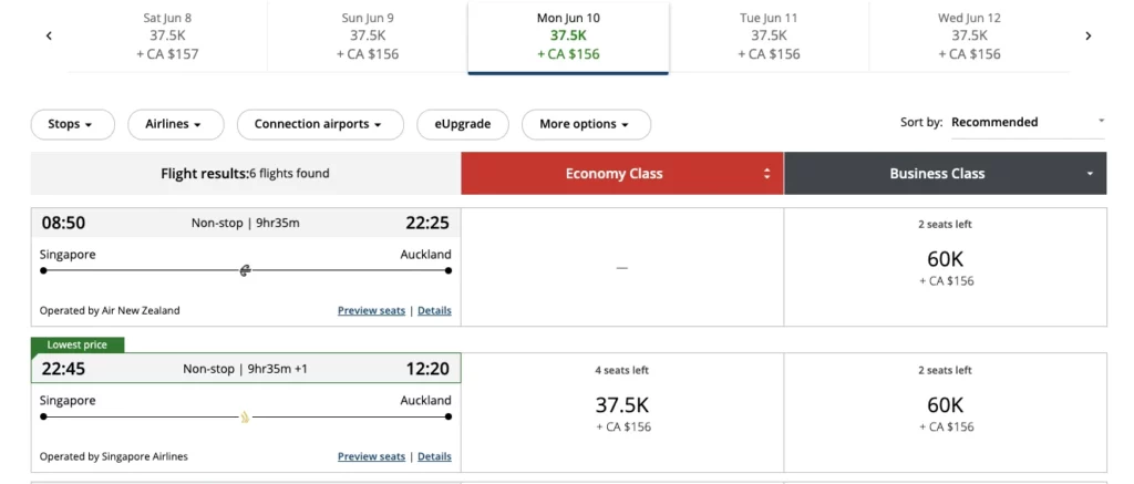 Singapore Airlines sometimes has more availability on Air Canada Aeroplan than its own program