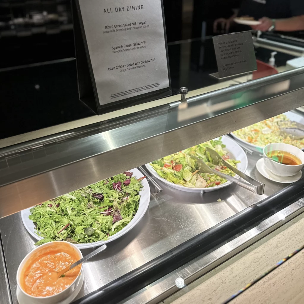 The OneWorld Lounge at LAX offers various salad dishes