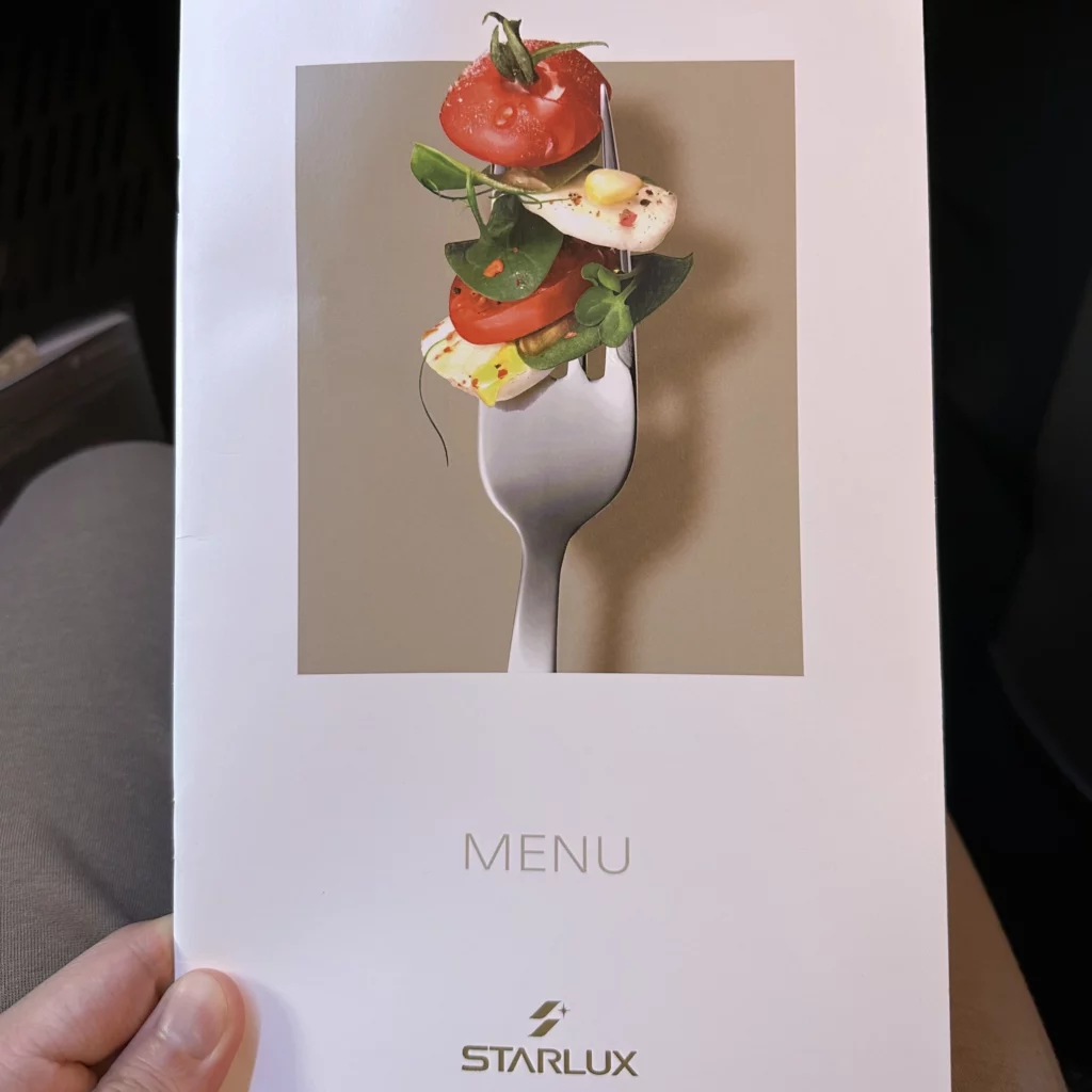 Starlux business class from Los Angeles to Taipei has an extensive menu
