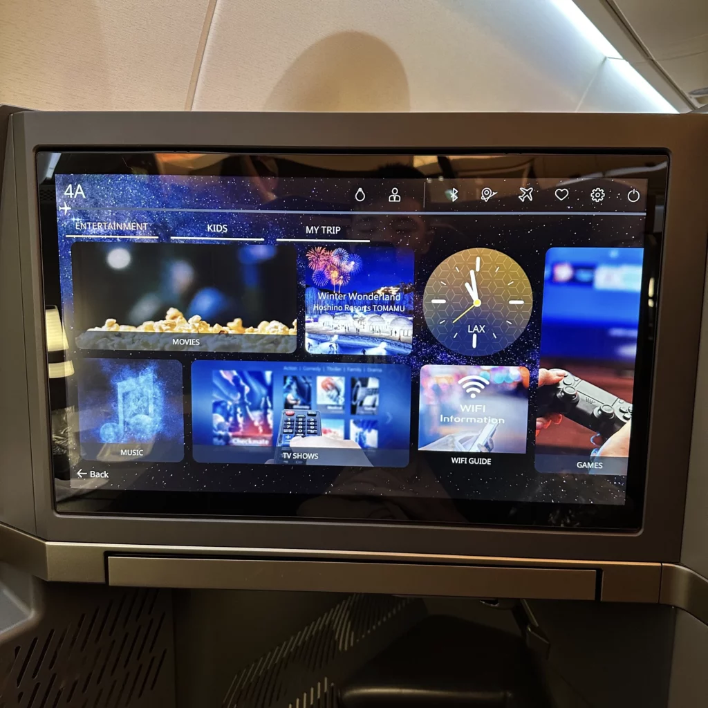 Starlux business class from Los Angeles to Taipei in flight entertainment is intuitive and easy to navigate