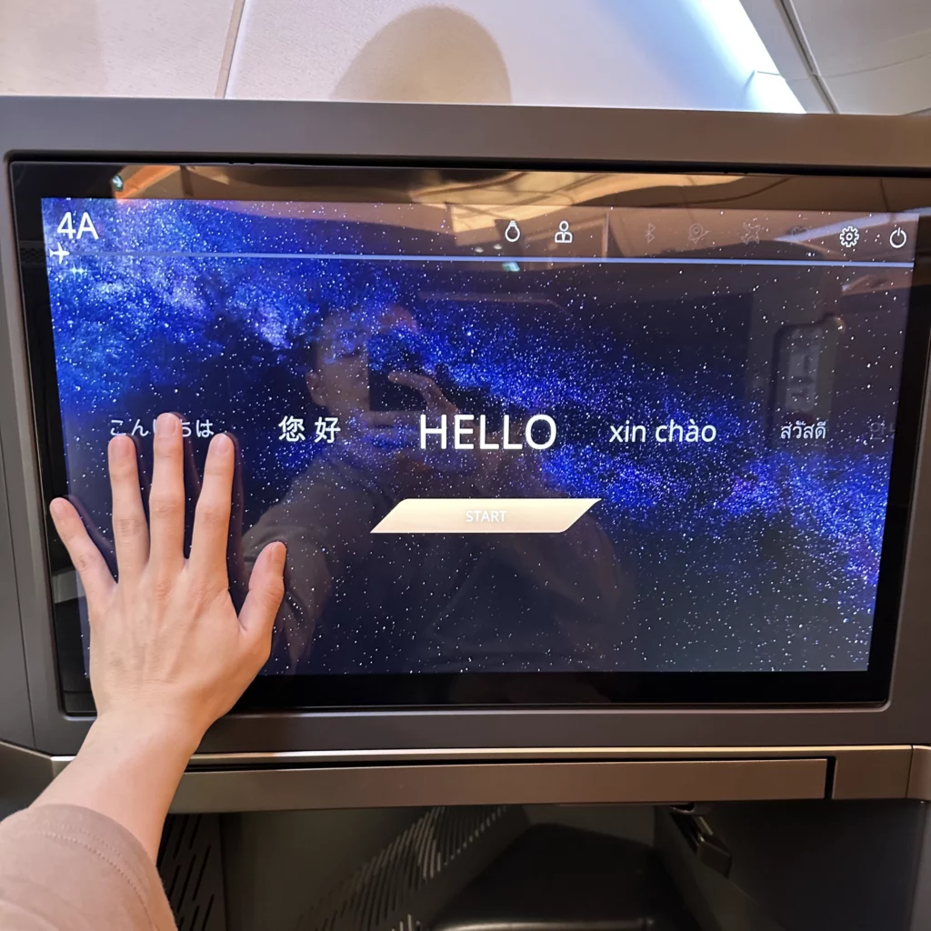 Starlux business class from Los Angeles to Taipei has a gigantic HD screen TV