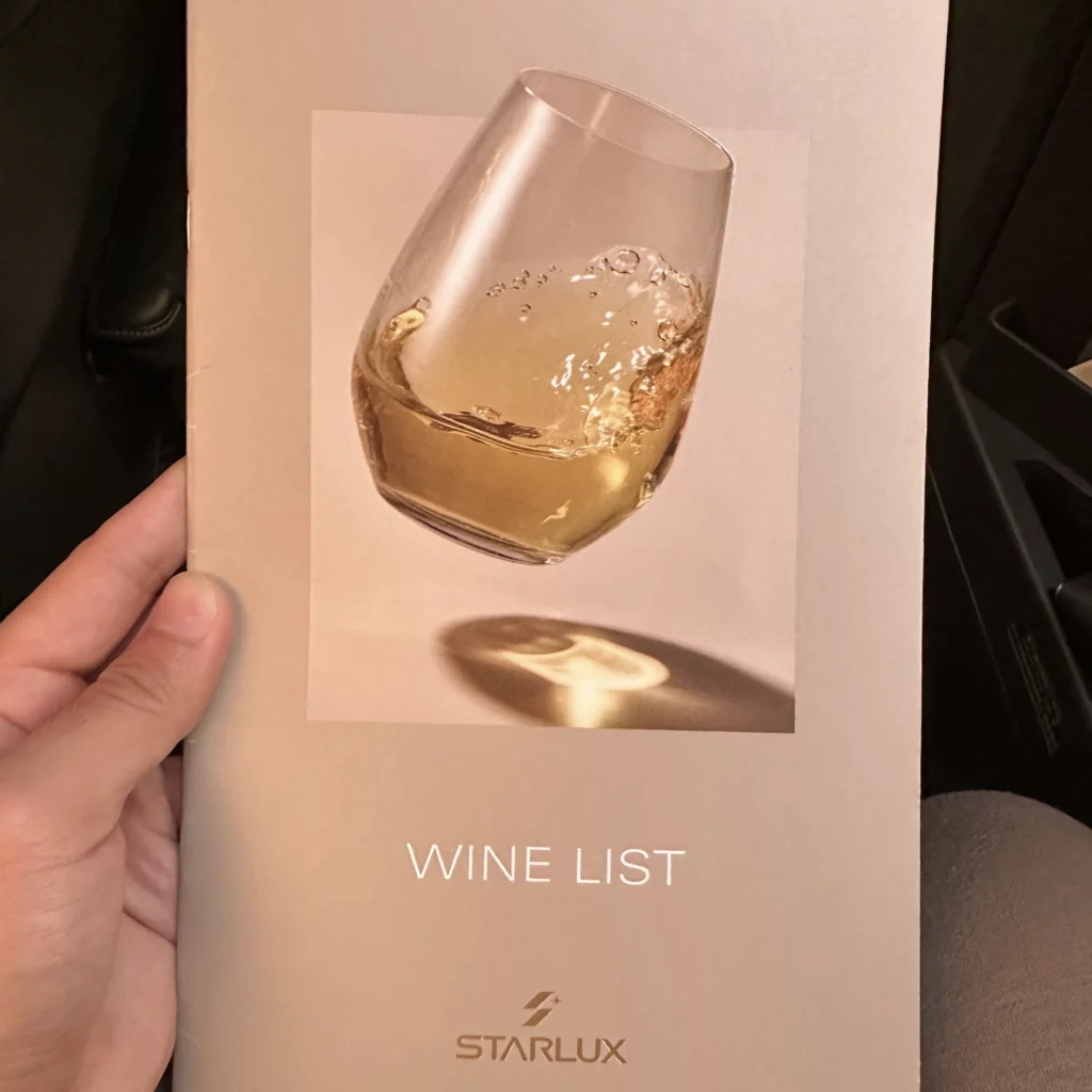 Starlux business class from Los Angeles to Taipei has a dedicated win menu