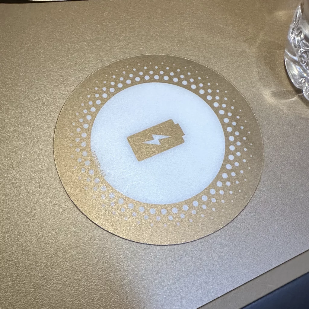 Starlux business class from Los Angeles to Taipei has a wireless charging pad