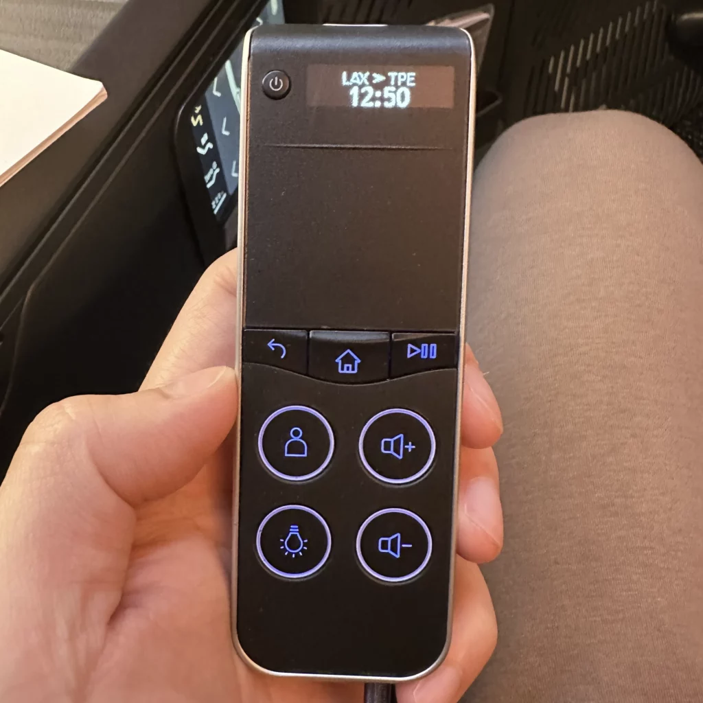 Starlux business class from Los Angeles to Taipei has a high tech and intuitive TV remote