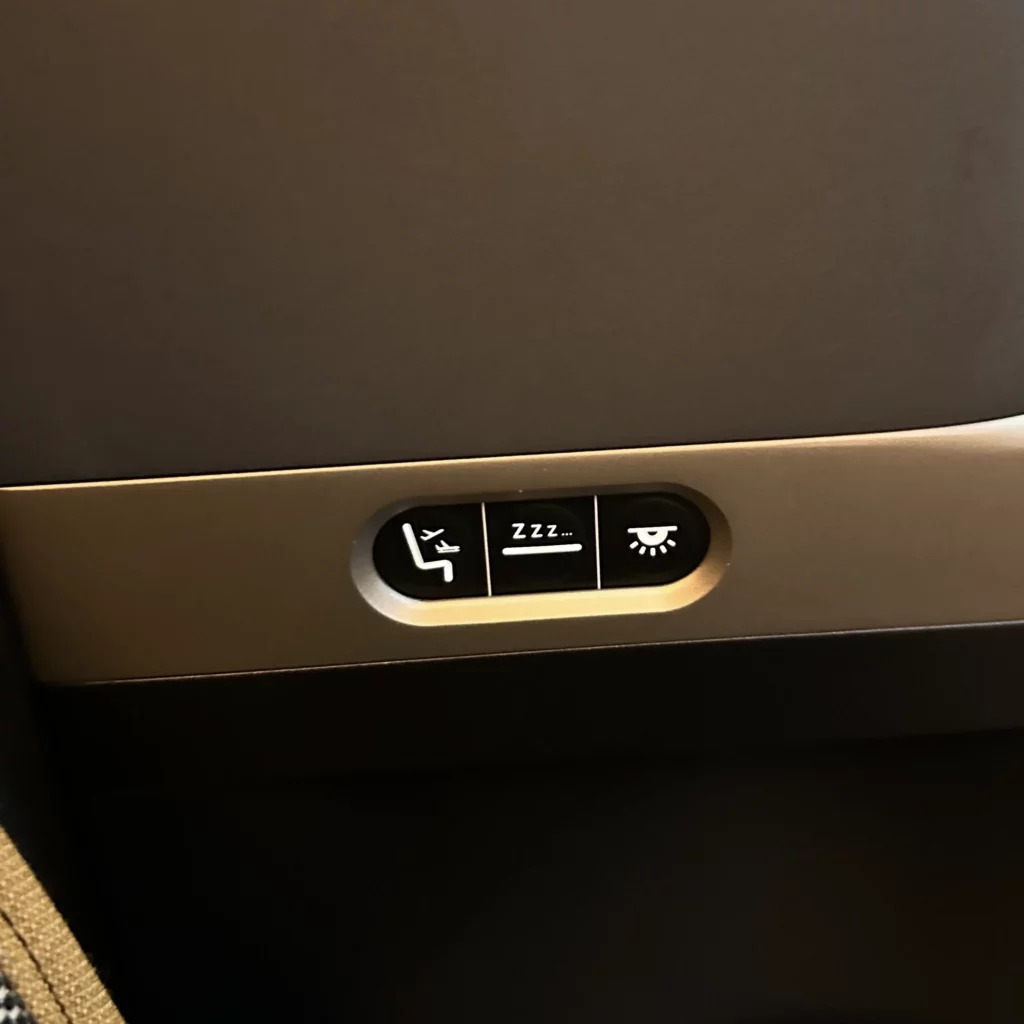 Starlux business class from Los Angeles to Taipei also has a second seat control panel