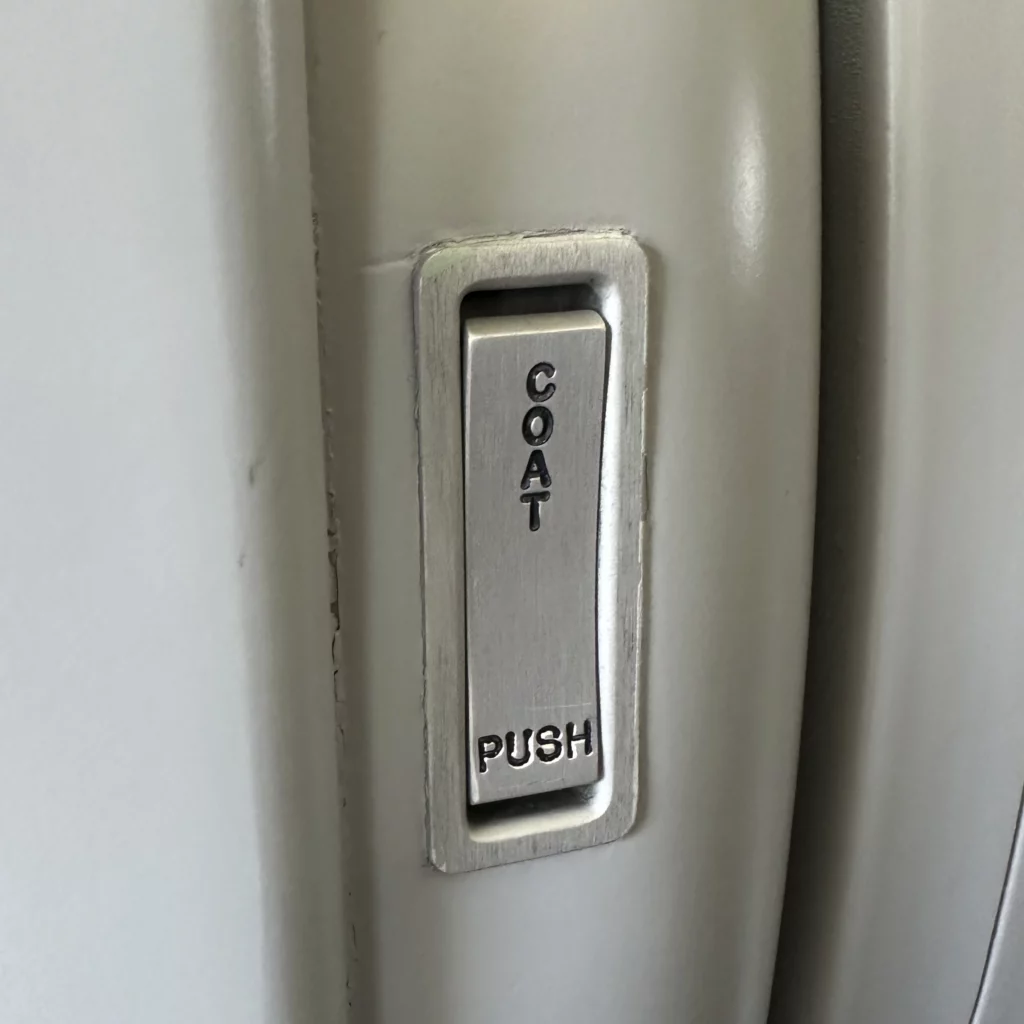 China Airlines A330-300 Business Class seats have a coat hanger hook in the back of the seat in the front