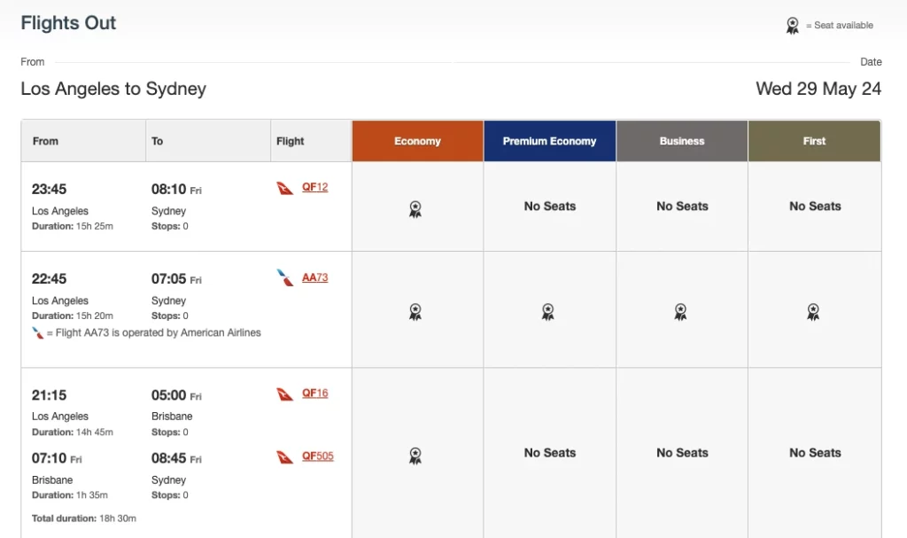 How To View The Qantas Award Calendar Search