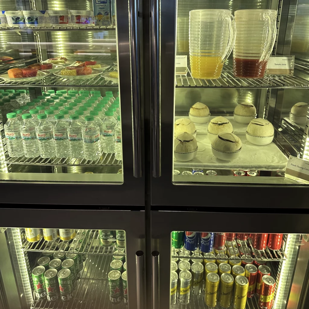 The Singapore Airlines SilverKris Lounge in Bangkok Suvarnabhumi Airport has a single fridge with all of the drinks