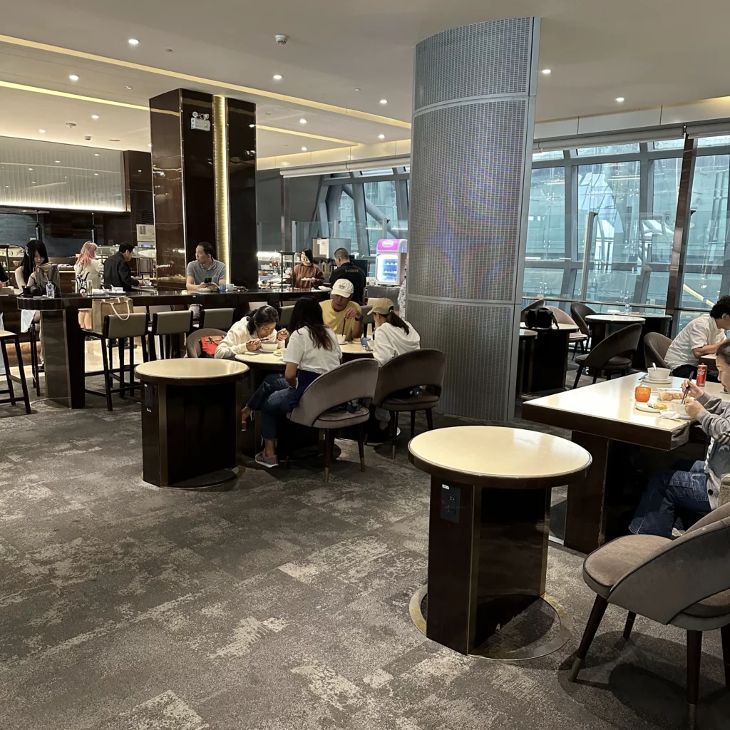 The Thai Airways Royal Orchid Prestige Business Class Lounge in Bangkok Suvarnabhumi Airport has a large dining area